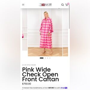 La Vie Style House Pink Wide Check Open Front Caftan